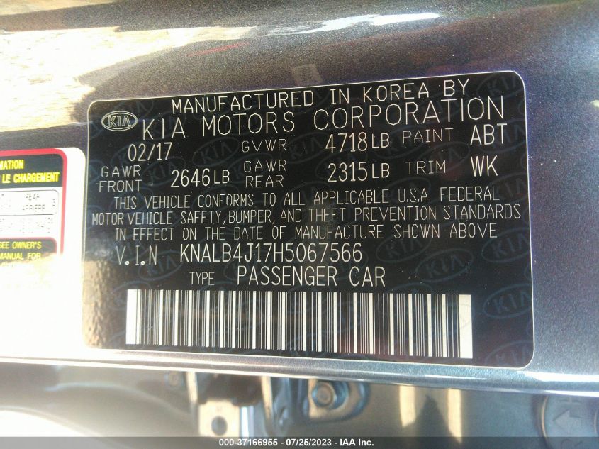 2017 KIA CADENZA PREMIUM KNALB4J17H5067566