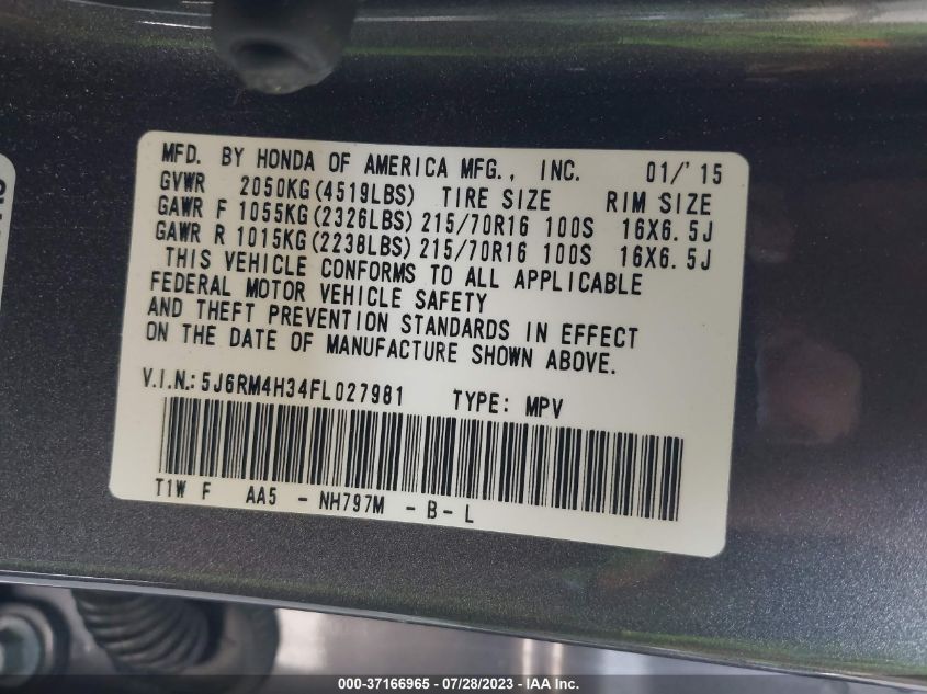 2015 HONDA CR-V LX - 5J6RM4H34FL027981