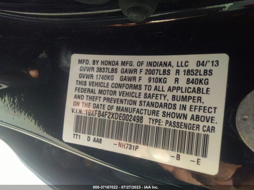 2013 HONDA CIVIC HYBRID - 19XFB4F2XDE002498