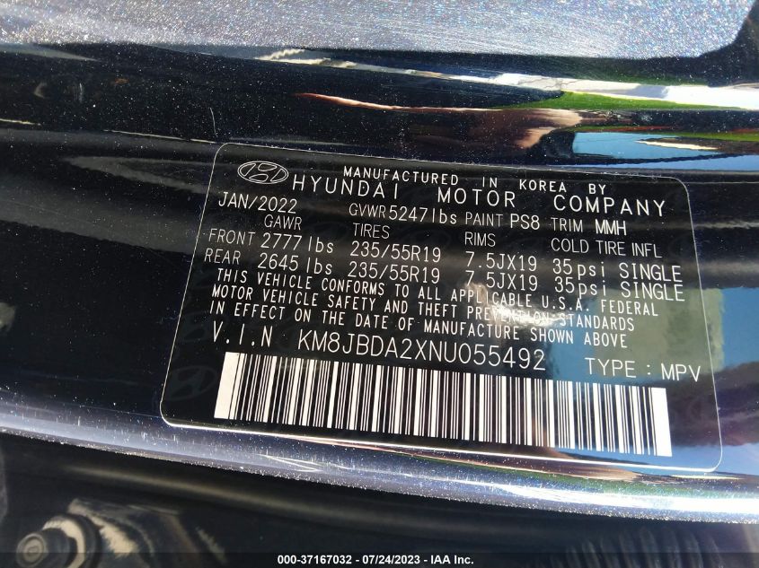 2022 HYUNDAI TUCSON PLUG-IN HYBRID SEL KM8JBDA2XNU055492
