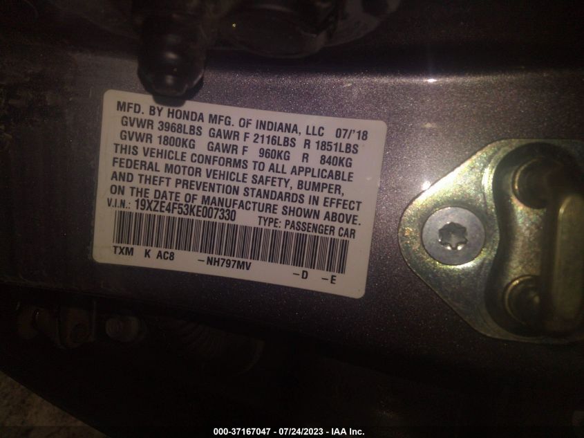2019 HONDA INSIGHT EX - 19XZE4F53KE007330
