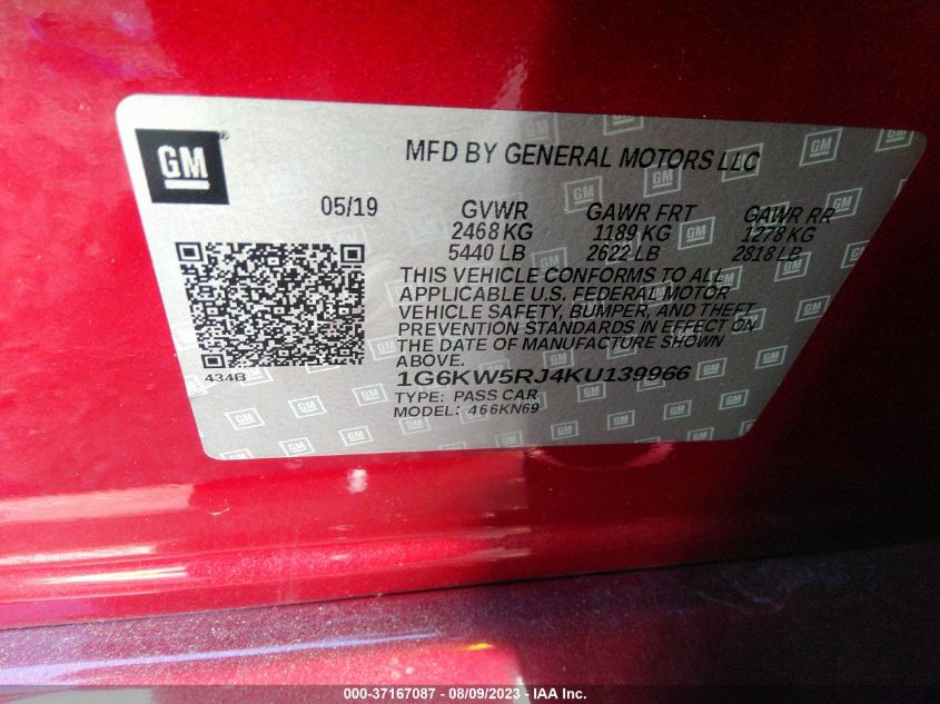 2019 CADILLAC CT6-V 1G6KW5RJ4KU139966