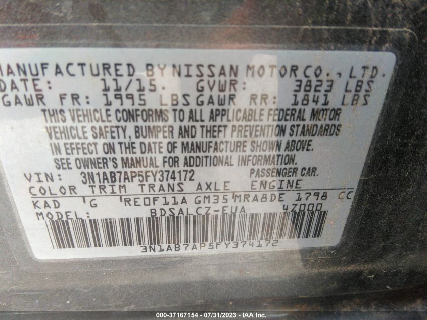 2015 NISSAN SENTRA S - 3N1AB7AP5FY374172