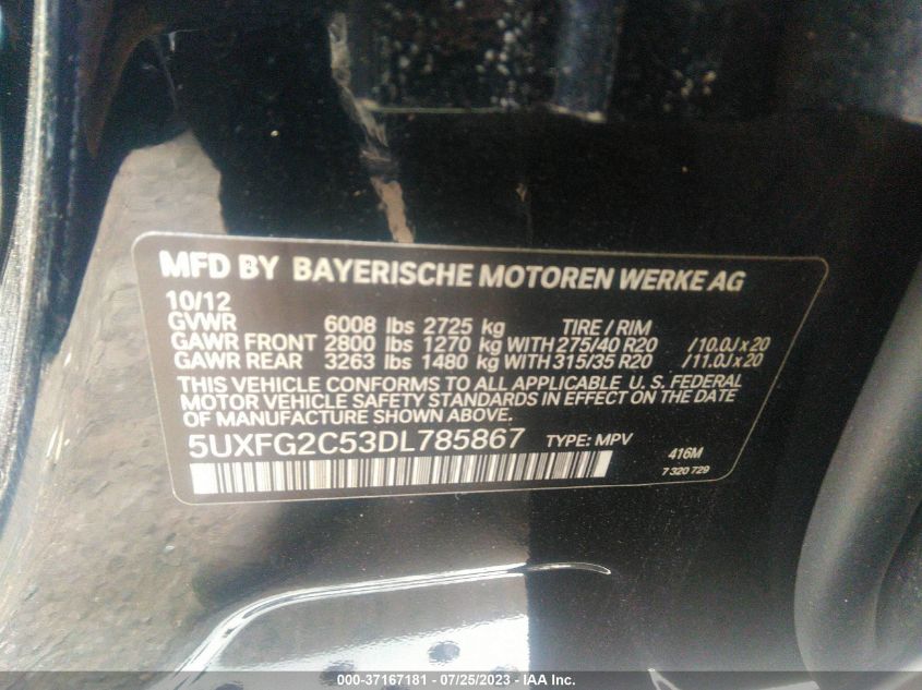 5UXFG2C53DL785867 2013 BMW X6, photo no. 9