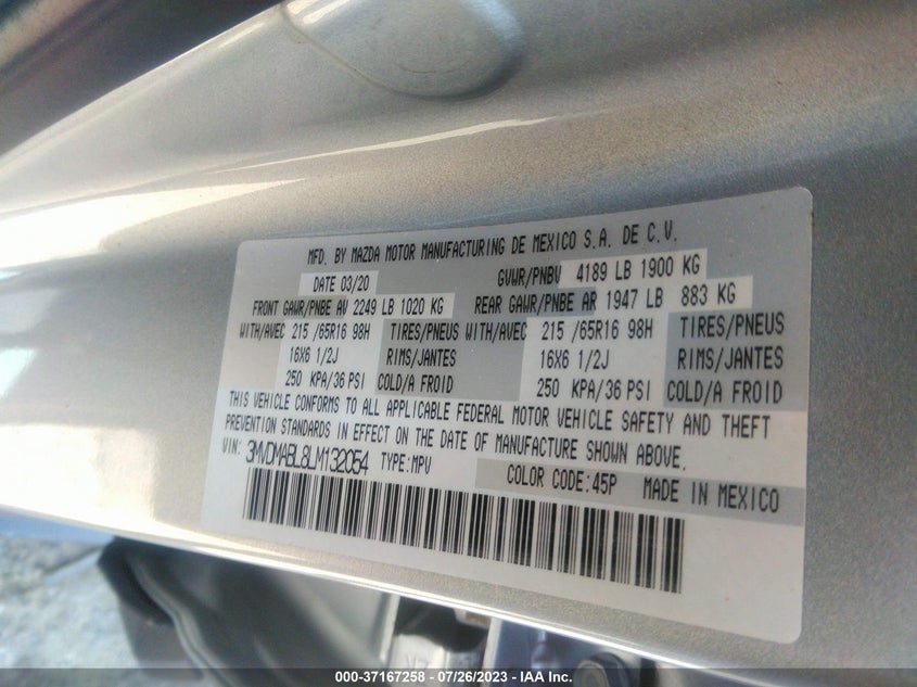 VIN 3MVDMABL8LM132054 2020 MAZDA CX-30