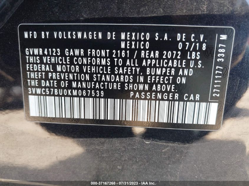 2019 VOLKSWAGEN JETTA S/SE/R-LINE - 3VWC57BU0KM067539
