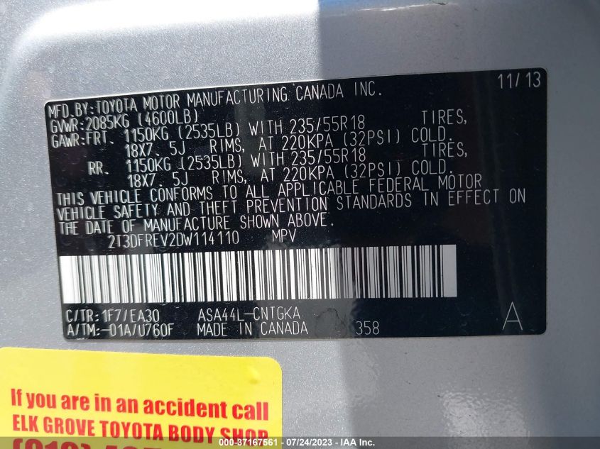 2013 TOYOTA RAV4 LIMITED - 2T3DFREV2DW114110