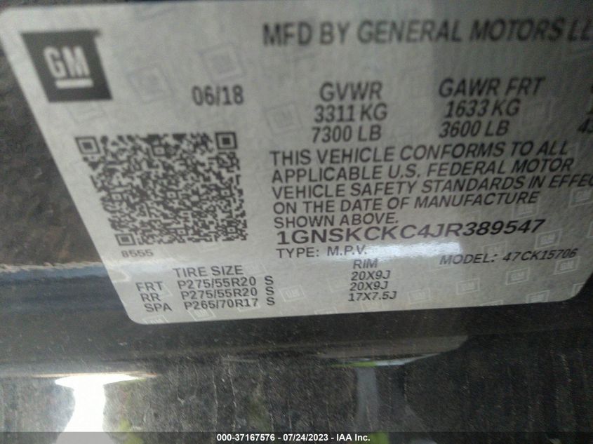 2018 CHEVROLET TAHOE PREMIER - 1GNSKCKC4JR389547