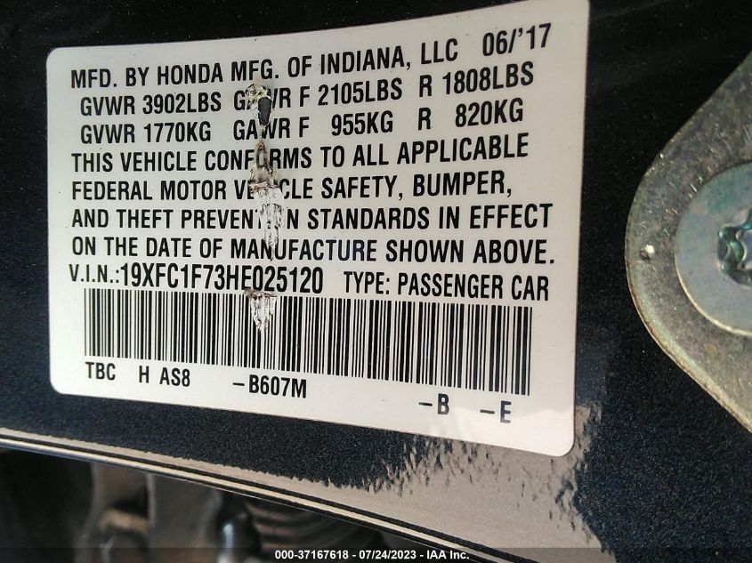2017 HONDA CIVIC SEDAN EX-L - 19XFC1F73HE025120