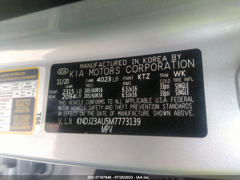 2021 KIA SOUL S - KNDJ23AU5M7773139