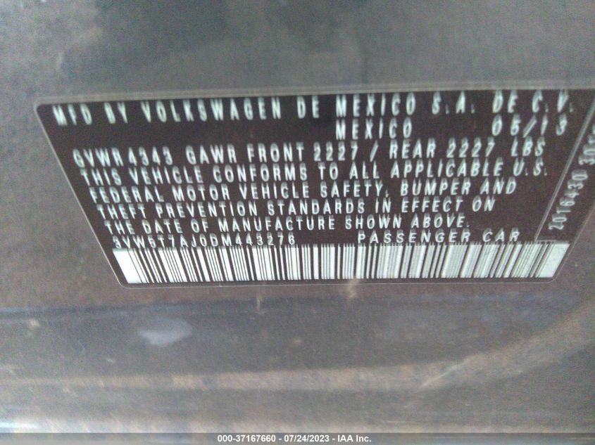 2013 VOLKSWAGEN GLI - 3VW5T7AJ0DM443276