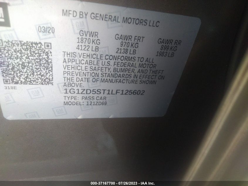 2020 CHEVROLET MALIBU LT - 1G1ZD5ST1LF125602