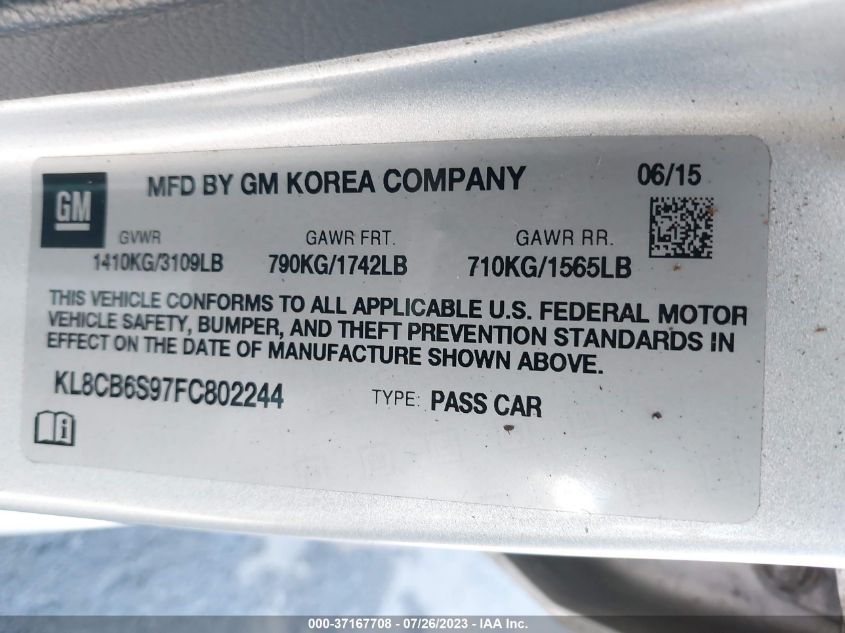 2015 CHEVROLET SPARK LS - KL8CB6S97FC802244