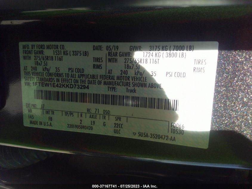 2019 FORD F-150 XL/XLT/LARIAT - 1FTEW1E42KKD73294