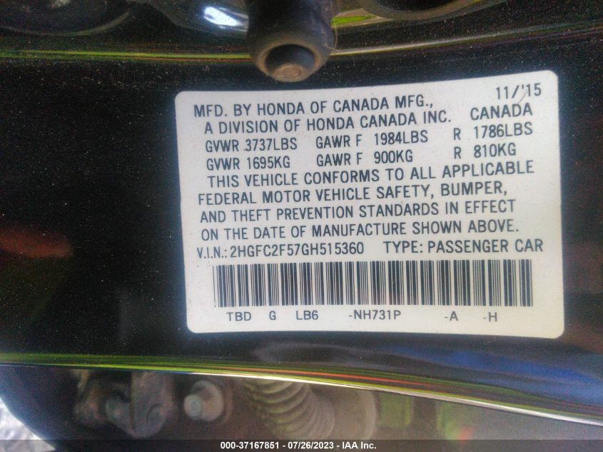 2016 HONDA CIVIC SEDAN LX - 2HGFC2F57GH515360
