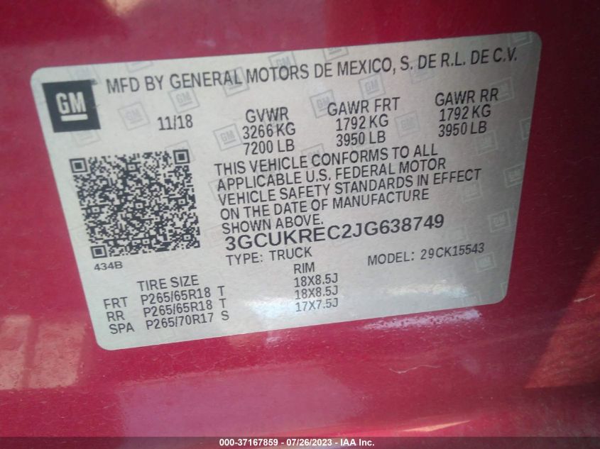 2018 CHEVROLET SILVERADO 1500 LT - 3GCUKREC2JG638749