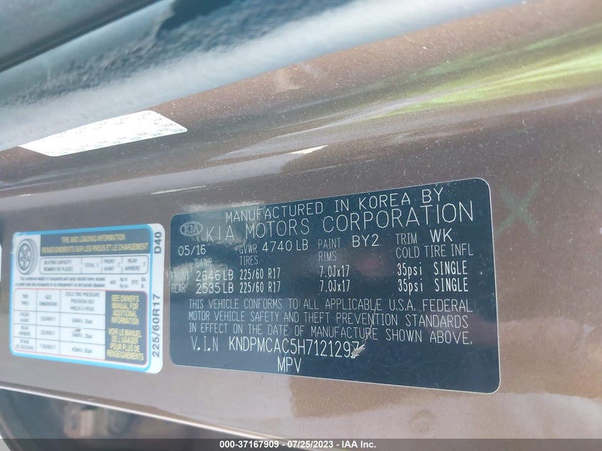 VIN KNDPMCAC5H7121297 2017 KIA SPORTAGE LX