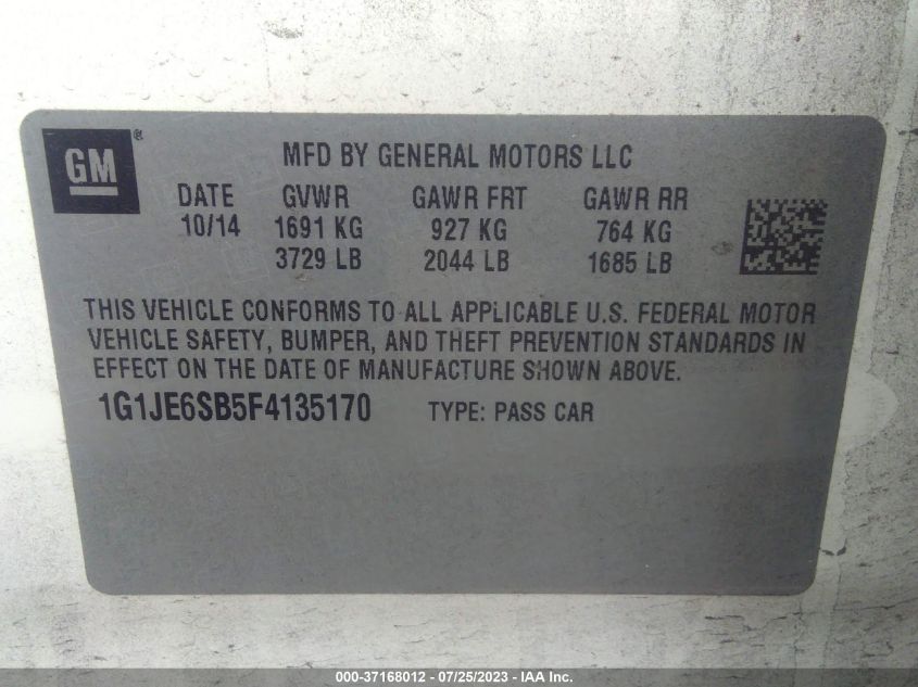 2015 CHEVROLET SONIC LTZ - 1G1JE6SB5F4135170