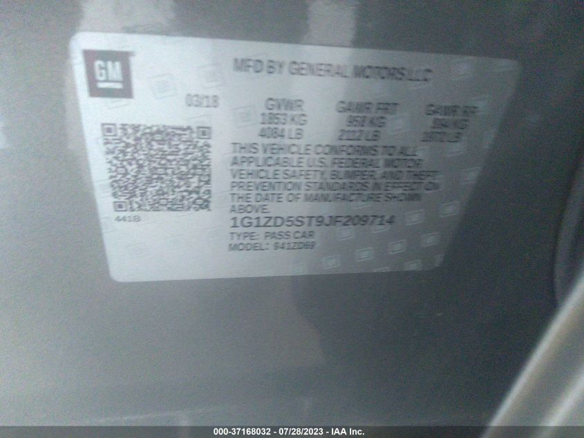 2018 CHEVROLET MALIBU LT - 1G1ZD5ST9JF209714