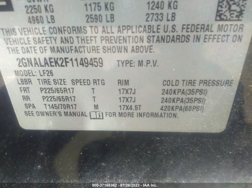 2015 CHEVROLET EQUINOX LS - 2GNALAEK2F1149459