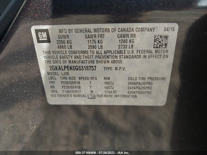 2016 GMC TERRAIN SLT - 2GKALPEK6G6318757