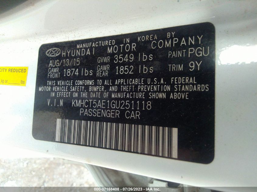2016 HYUNDAI ACCENT SE - KMHCT5AE1GU251118