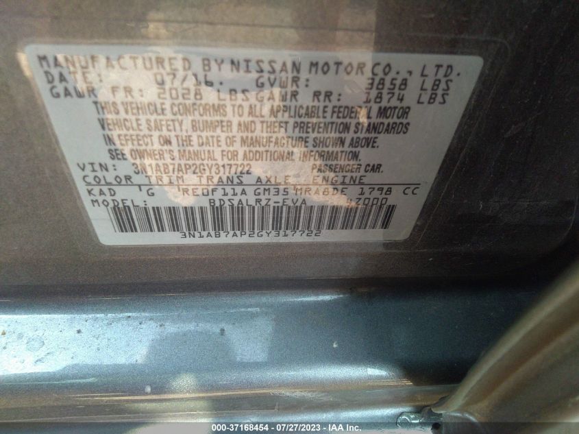 2016 NISSAN SENTRA SR - 3N1AB7AP2GY317722