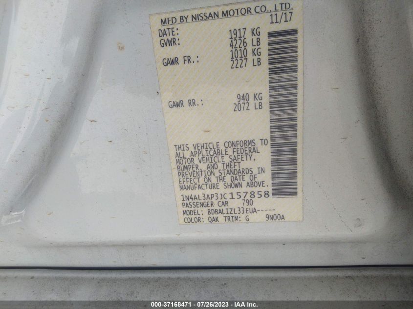 2018 NISSAN ALTIMA 2.5 SV - 1N4AL3AP3JC157858