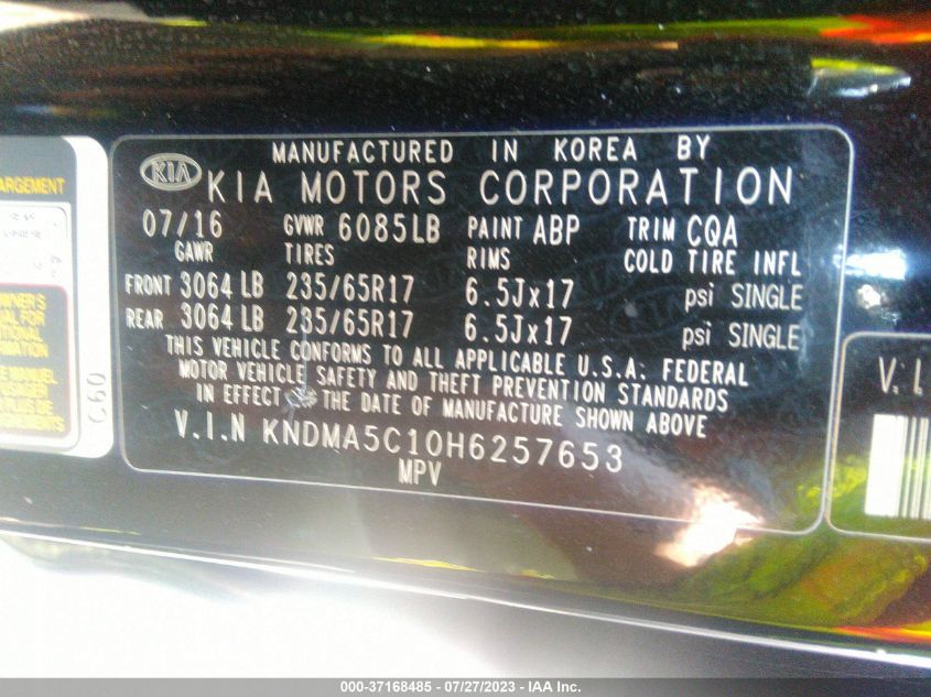 2017 KIA SEDONA L - KNDMA5C10H6257653