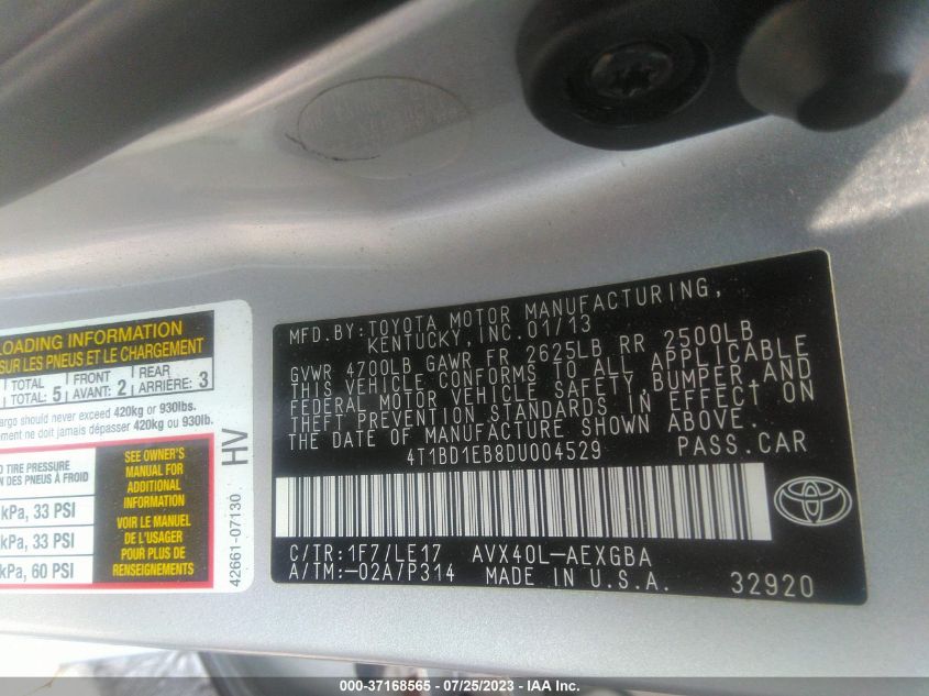 2013 TOYOTA AVALON HYBRID XLE PREMIUM 4T1BD1EB8DU004529