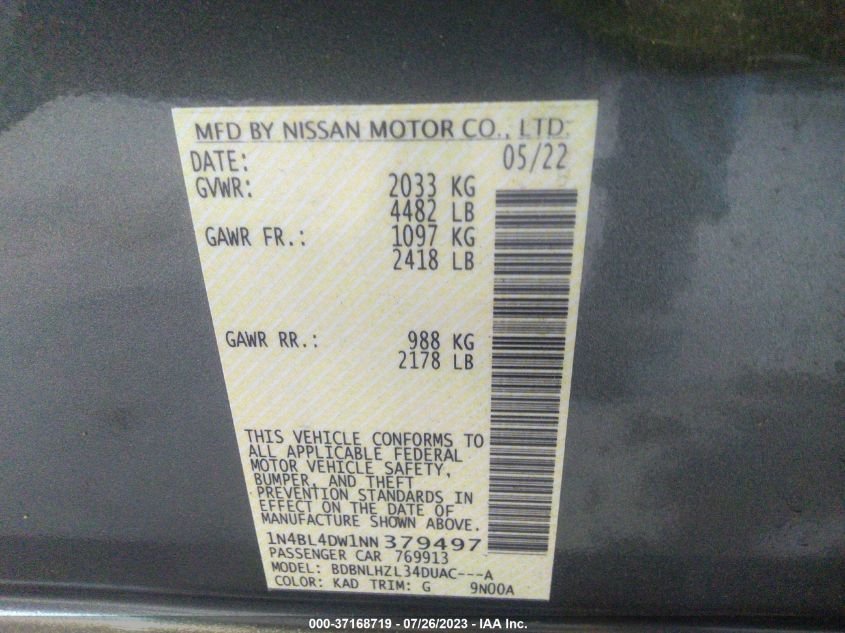2022 NISSAN ALTIMA 2.5 SV - 1N4BL4DW1NN379497