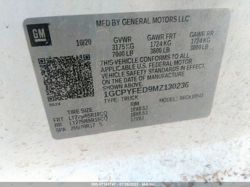 2021 CHEVROLET SILVERADO 1500 LT TRAIL BOSS - 1GCPYFED9MZ130236