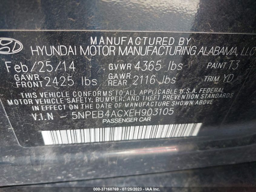 2014 HYUNDAI SONATA GLS - 5NPEB4ACXEH903105