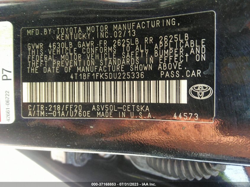 2013 TOYOTA CAMRY L/LE/SE/XLE - 4T1BF1FK5DU225336