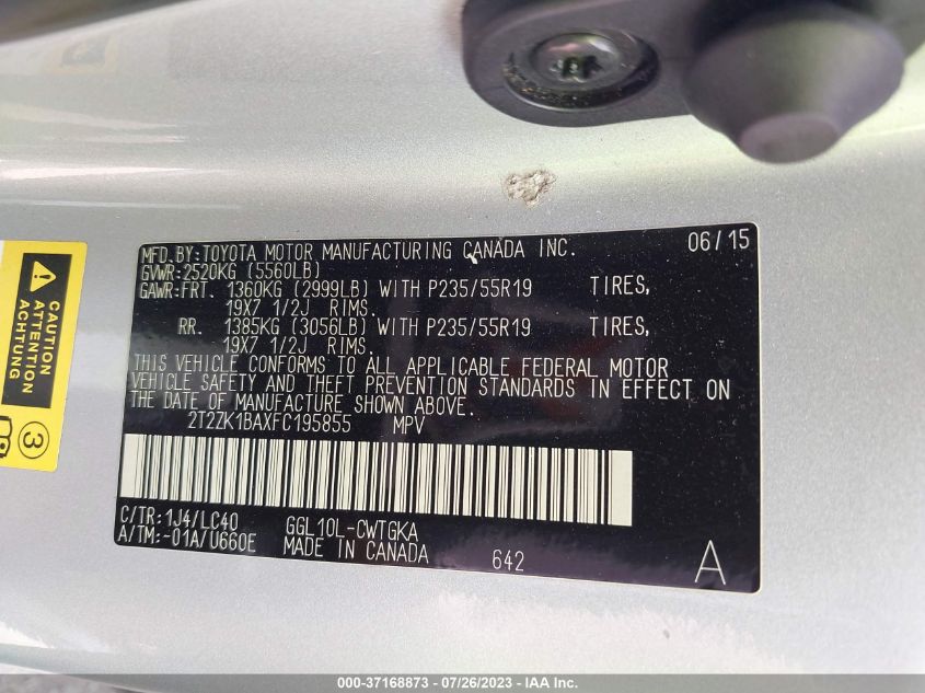 2015 LEXUS RX 350 - 2T2ZK1BAXFC195855