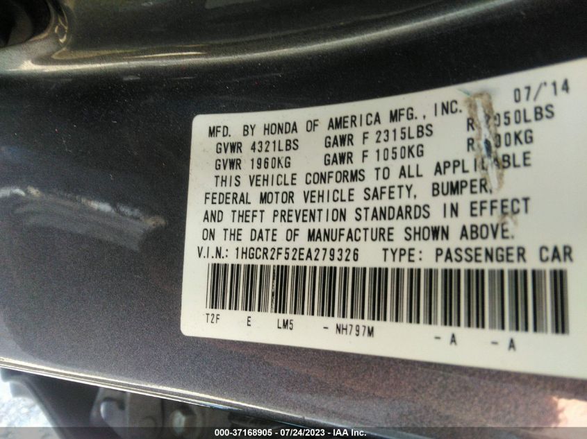 2014 HONDA ACCORD SEDAN SPORT - 1HGCR2F52EA279326