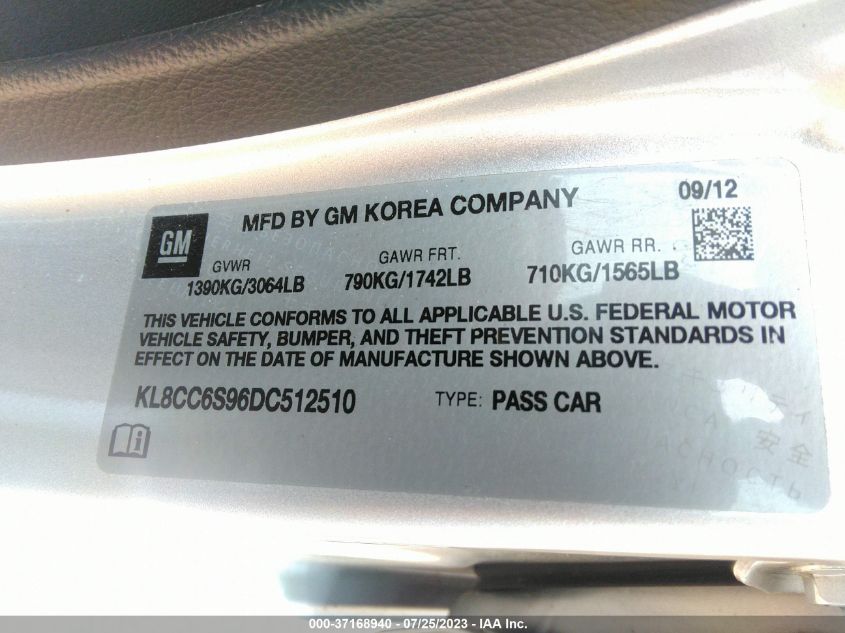 2013 CHEVROLET SPARK LT - KL8CC6S96DC512510