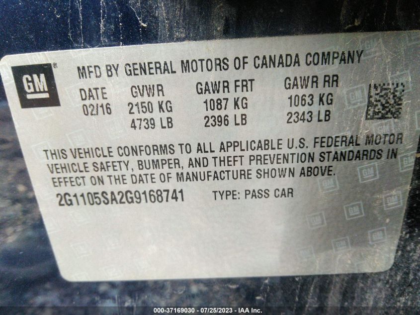 2016 CHEVROLET IMPALA LT - 2G1105SA2G9168741