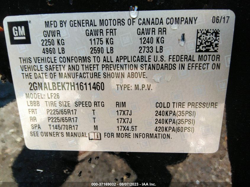 2017 CHEVROLET EQUINOX LS - 2GNALBEK7H1611460