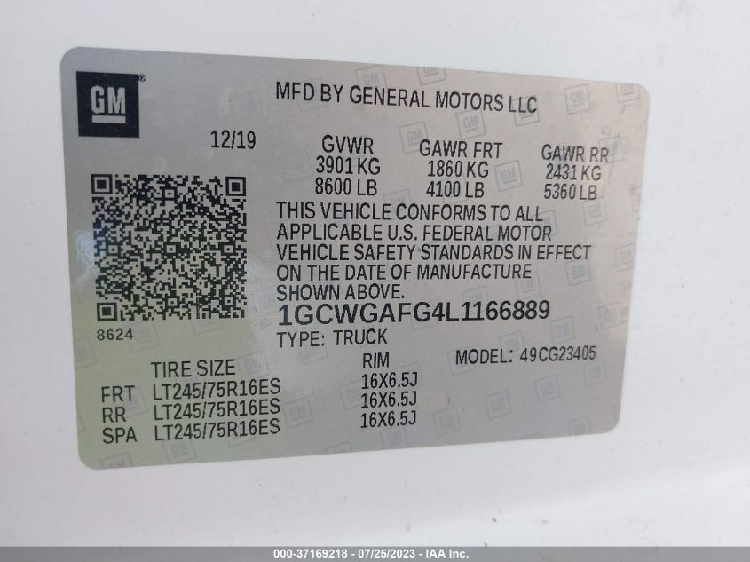 2020 CHEVROLET EXPRESS CARGO VAN - 1GCWGAFG4L1166889