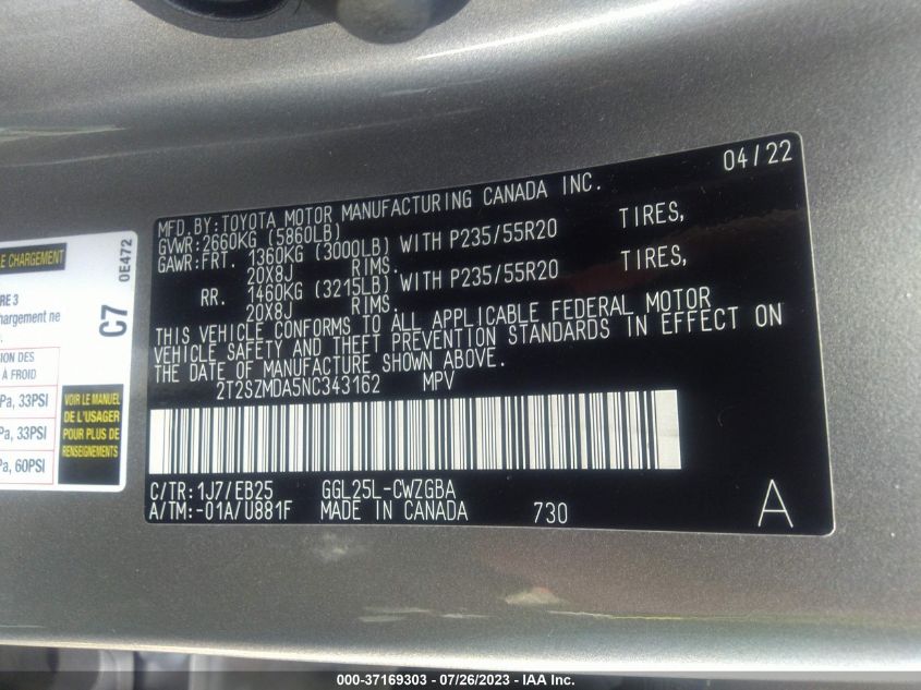2022 LEXUS RX RX 350 F SPORT APPEARANCE - 2T2SZMDA5NC343162