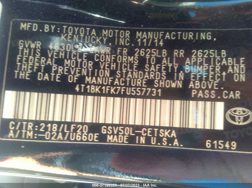 2015 TOYOTA CAMRY XSE/XLE - 4T1BK1FK7FU557731