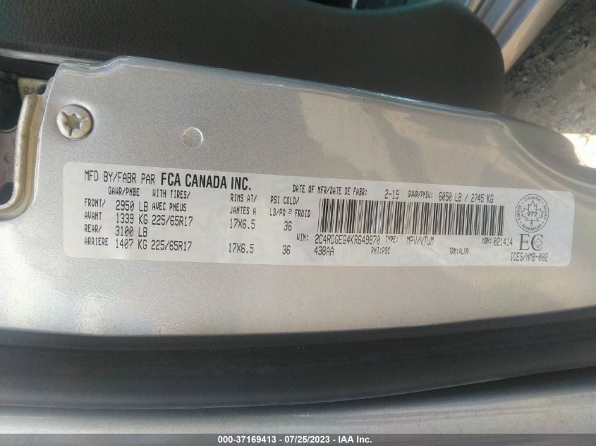2019 DODGE GRAND CARAVAN GT - 2C4RDGEG4KR649870