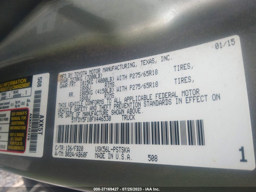 2015 TOYOTA TUNDRA 4WD TRUCK SR5/TRD PRO - 5TFDY5F10FX446530