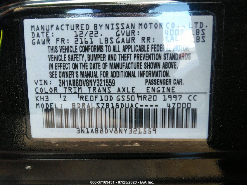 2022 NISSAN SENTRA SR - 3N1AB8DV8NY321559