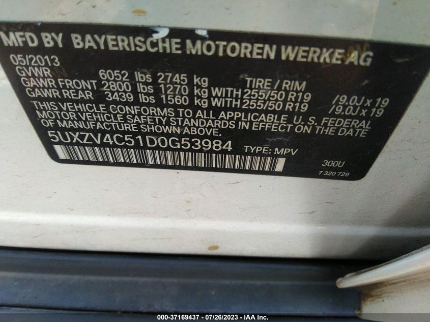 5UXZV4C51D0G53984 2013 BMW X5, photo no. 9