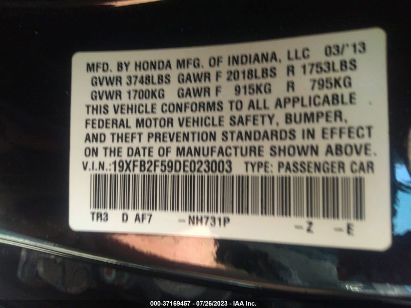 2013 HONDA CIVIC SDN LX - 19XFB2F59DE023003