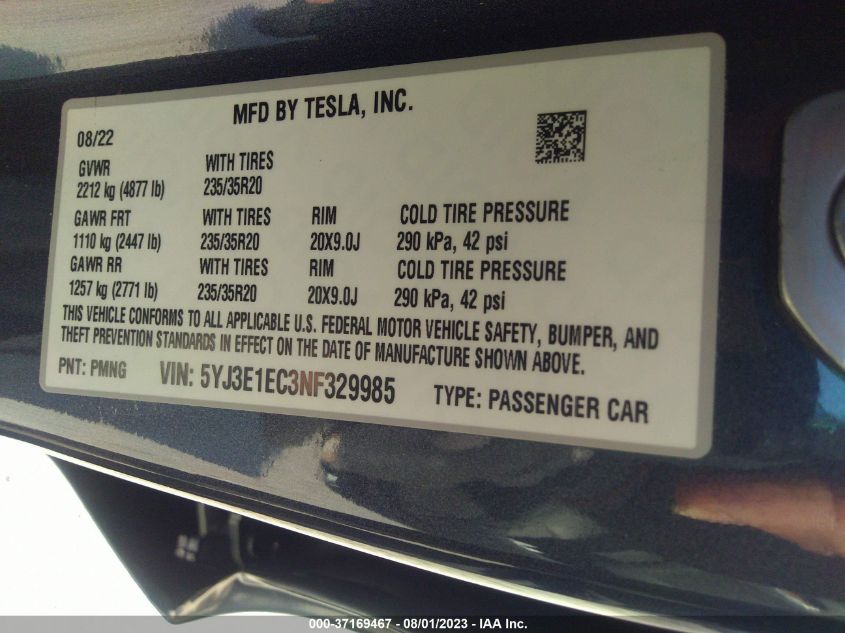 2022 TESLA MODEL 3 PERFORMANCE - 5YJ3E1EC3NF329985