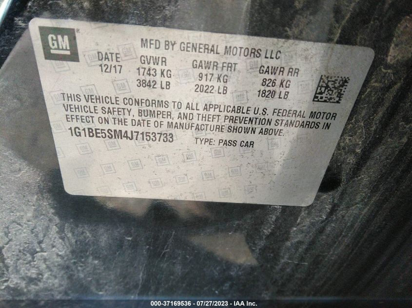 2018 CHEVROLET CRUZE LT - 1G1BE5SM4J7153733