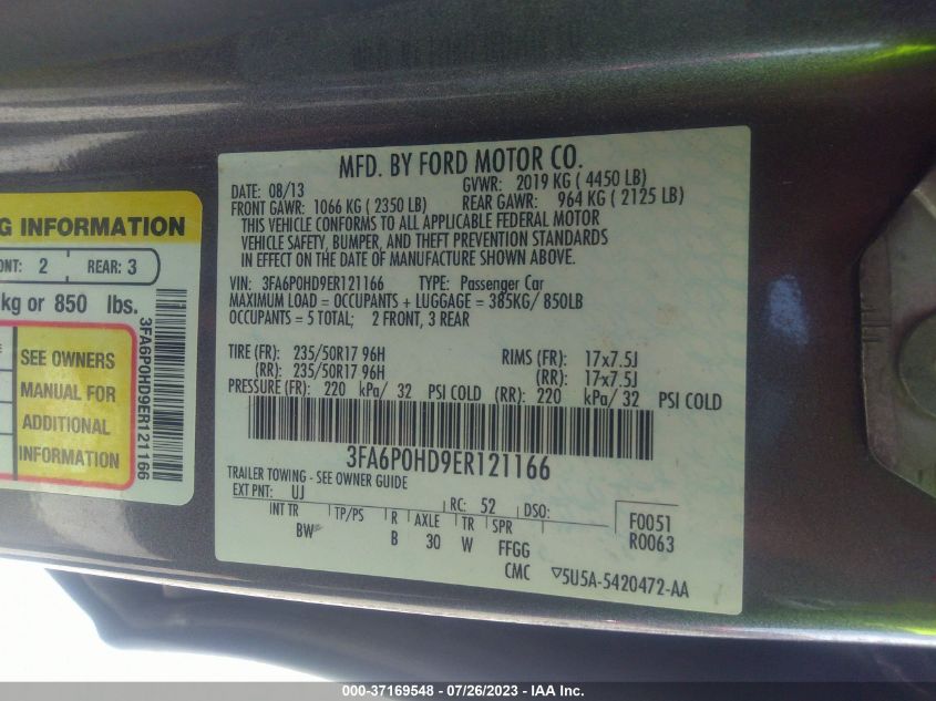 2014 FORD FUSION SE - 3FA6P0HD9ER121166